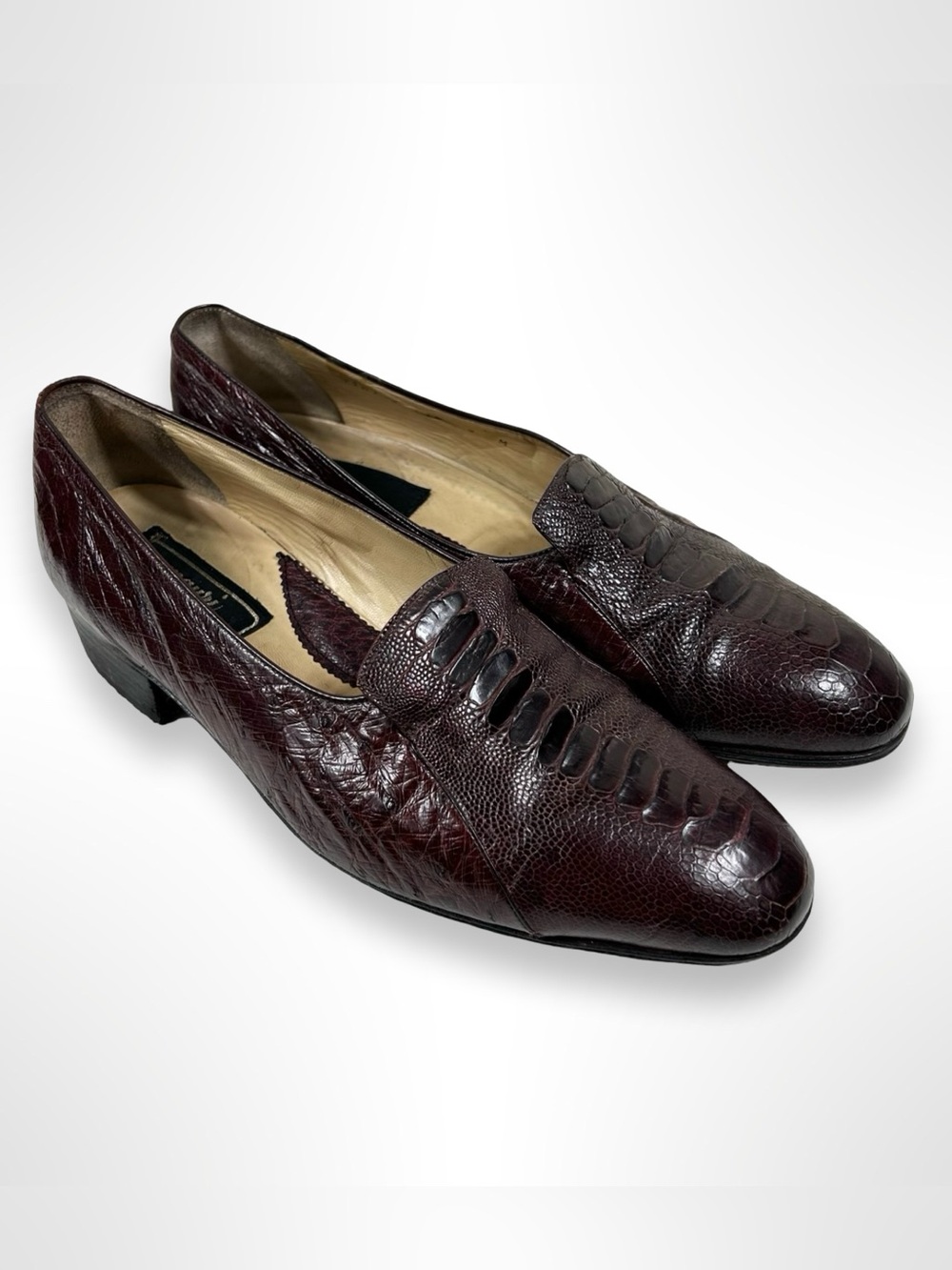 MAURI vintage 80s exotic leather ostrich skin loafers